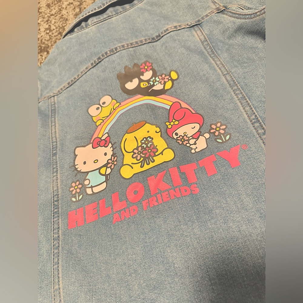 Girls Hello Kitty Denim Blue Jacket Kids Large 10 12 Coat Friends Melody Badtz ✨